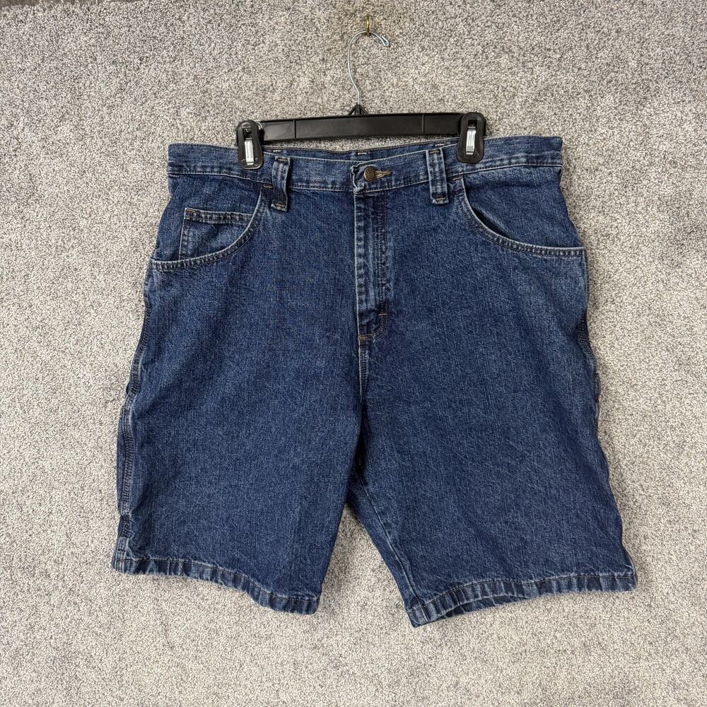 Wrangler Cargo Carpenter Shorts Mens 38x10 Blue Denim Utility Workwear Pockets